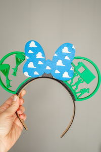 Toy Soldier Ears with Cloud Wallpaper Bow Bundle (Ears,Bow, Headband)