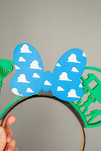 Toy Soldier Ears with Cloud Wallpaper Bow Bundle (Ears,Bow, Headband)